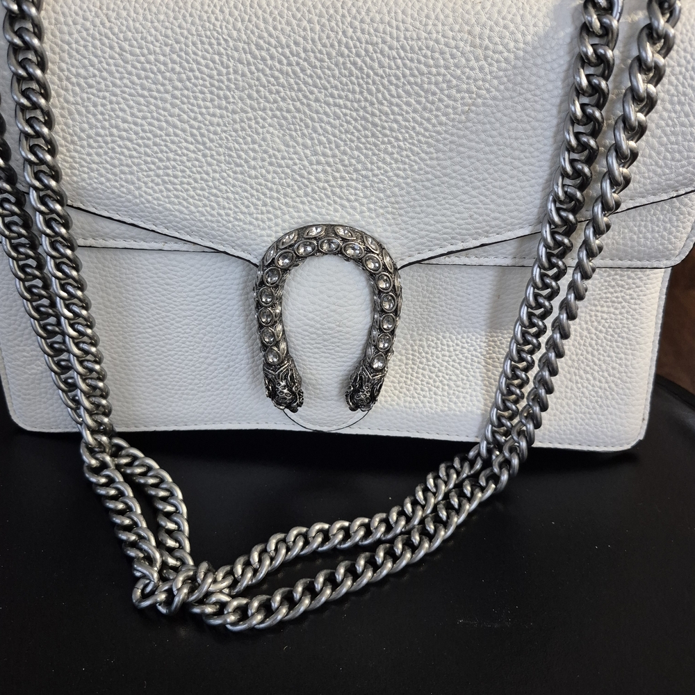 White Shoulder Bag with Silver Chain
